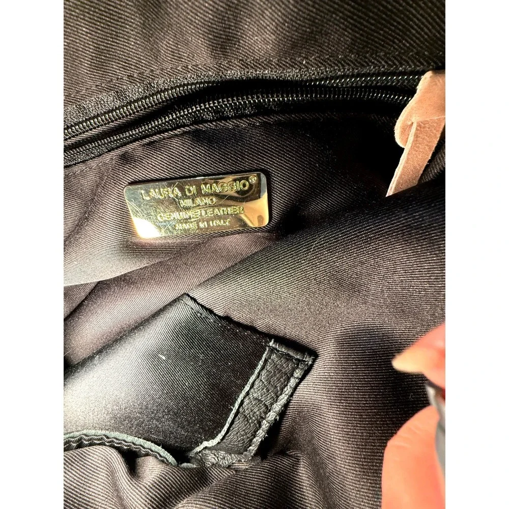 Laura Di Maggio Pebbled Leather Satchel‎ Purse Tan Gold Hardware Made in Italy